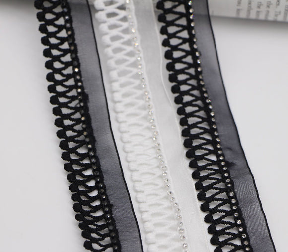 NEW- laced trim with diamante on chiffon ribbon