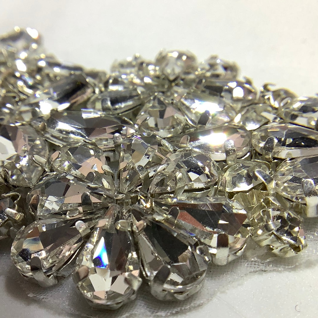 Handmade Beaded Rhinestone Applique Trim — 11.8x2.7" Silver Sew-on Patch For Dresses, Belts, DIY
