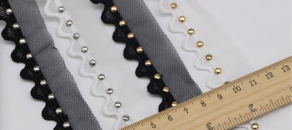 NEW - emb on mesh with stud edging trims