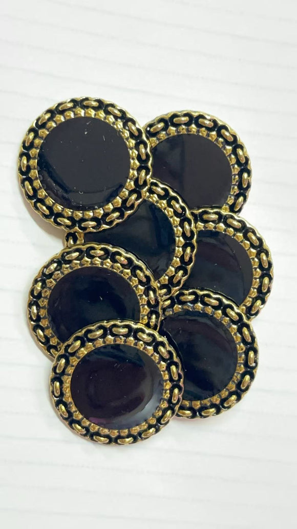 （Vintage style) - Black oil drop shank button with gold edging
