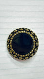 （Vintage style) - Black oil drop shank button with gold edging