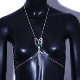 New- Exquisite Green Crystal Chest Bracket Bras Chain Body Jewelry Sexy Rhinestone Bikini Body Chain Harness Necklace For Women Gift