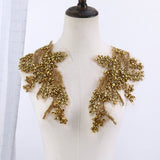Sew on Heavy Luxury Glass Rhinestone Embroidered Flower Applique on mesh