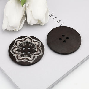 NEW - Wooden Button with Printed Snow Flake