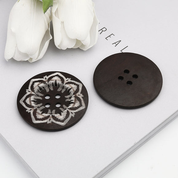 NEW - Wooden Button with Printed Snow Flake