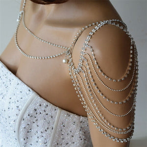 NEW-New Luxury Multilayer Rhinestone Shoulder Chain Boho Bride Wedding Crystal Tassel Shawl Exquisite Jewelry Accessories