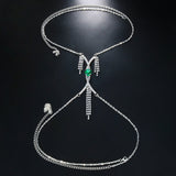 New- Exquisite Green Crystal Chest Bracket Bras Chain Body Jewelry Sexy Rhinestone Bikini Body Chain Harness Necklace For Women Gift