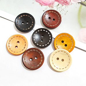 Wooden button with contrast stitching