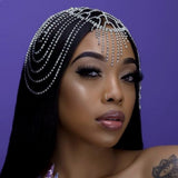 {2026 NEW}Rhinestone Mesh Headpiece Cap Silver Roaring 20s Crystal Flapper Head Chai