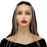 {2026 NEW}Rhinestone Mesh Headpiece Cap Silver Roaring 20s Crystal Flapper Head Chai