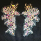 Sew on Heavy Luxury Glass Rhinestone Embroidered Flower Applique on mesh