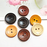 Wooden button with contrast stitching