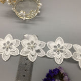 Pearl Beaded Flower Leaf Embroidered Lace Trim Ribbon Applique