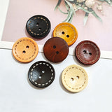 Wooden button with contrast stitching