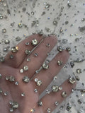 {2026 NEW}Silver Rhinestone Sprinkles Glitter lace fabric 50"