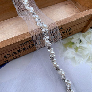 NEW - Bridal Beaded Pearl & Diamanté Trim