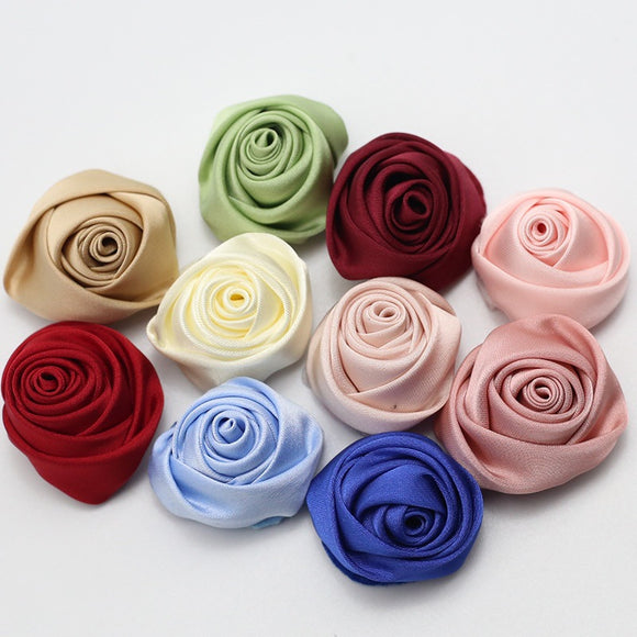 Handmade Satin Rose Ribbon Rosettes Fabric Flower Appliques Foh