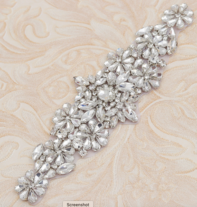 Clear Crystal Rhinestones Appliques Iron On Wedding Dress Belt