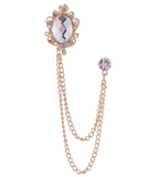 Knighthood Men's Royal Blue Stone With Gold Engraving And  Chain Brooch Golden