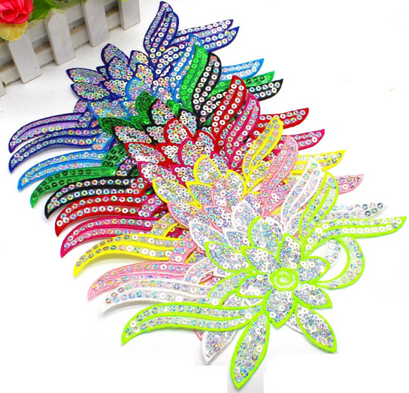 Flower Appliques Laser Sequins Embroidery Trims Iron On Patches