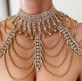 New - NSY Luxury Rhinestone Crystal Bridal Shoulder Necklace Rhinestones Women Pageant Wedding Shoulder Jewelry Chain Necklace