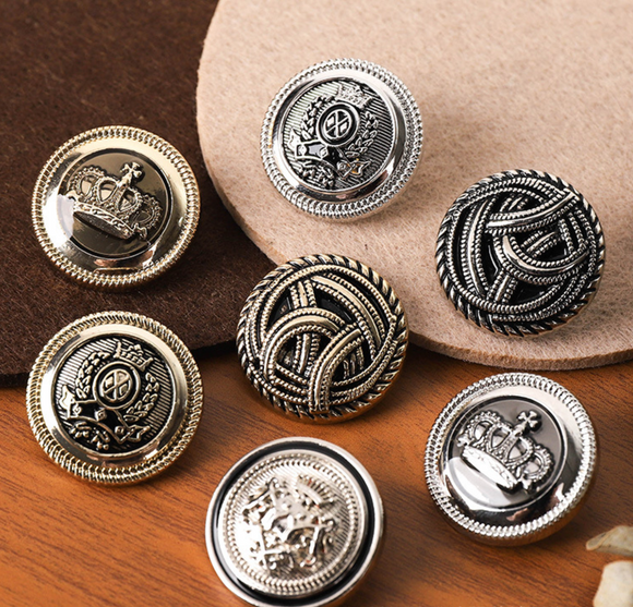 Vintage British Style Metal Buttons Wheat Ear Shield Badge College Style