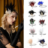{2026 NEW}1920s-style flapper feather headband adorned with rich burgundy feathers and sparkling rhinestones
