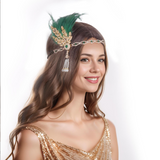 {2026 NEW}1920s-style flapper feather headband adorned with rich burgundy feathers and sparkling rhinestones