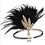 {2026 NEW}1920s-style flapper feather headband adorned with rich burgundy feathers and sparkling rhinestones