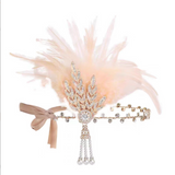{2026 NEW}1920s-style flapper feather headband adorned with rich burgundy feathers and sparkling rhinestones