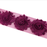 {2026 NEW}3D Fabric Rosette Flower Trim – Shabby Chic Chiffon Rose Ribbon