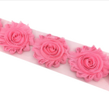 {2026 NEW}3D Fabric Rosette Flower Trim – Shabby Chic Chiffon Rose Ribbon