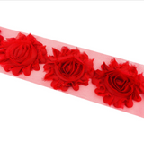 {2026 NEW}3D Fabric Rosette Flower Trim – Shabby Chic Chiffon Rose Ribbon