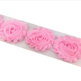 {2026 NEW}3D Fabric Rosette Flower Trim – Shabby Chic Chiffon Rose Ribbon