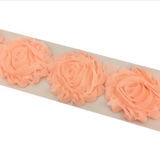 {2026 NEW}3D Fabric Rosette Flower Trim – Shabby Chic Chiffon Rose Ribbon
