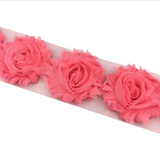 {2026 NEW}3D Fabric Rosette Flower Trim – Shabby Chic Chiffon Rose Ribbon