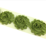 {2026 NEW}3D Fabric Rosette Flower Trim – Shabby Chic Chiffon Rose Ribbon