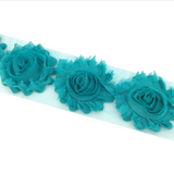{2026 NEW}3D Fabric Rosette Flower Trim – Shabby Chic Chiffon Rose Ribbon