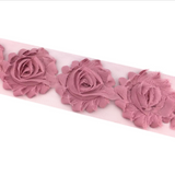 {2026 NEW}3D Fabric Rosette Flower Trim – Shabby Chic Chiffon Rose Ribbon