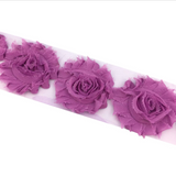 {2026 NEW}3D Fabric Rosette Flower Trim – Shabby Chic Chiffon Rose Ribbon