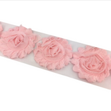 {2026 NEW}3D Fabric Rosette Flower Trim – Shabby Chic Chiffon Rose Ribbon