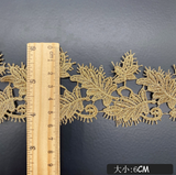 Leaf-patterned Venice lace trim with a scalloped edge.