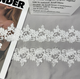 Leaf-patterned Venice lace trim with a scalloped edge.