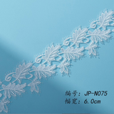 Leaf-patterned Venice lace trim with a scalloped edge.