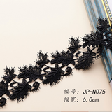 Leaf-patterned Venice lace trim with a scalloped edge.