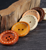 Wooden button with contrast stitching
