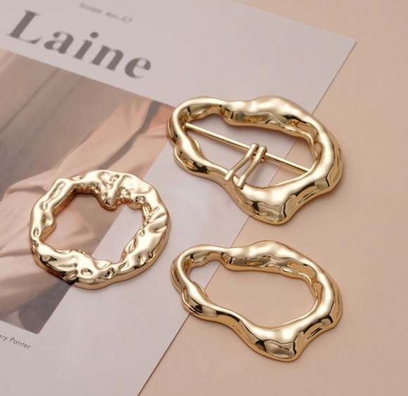 NEW-Hammered odd metal ring buckle