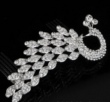 Rhodium Plated Clear Swarovski Sculptured 'Peacock' Crystal Side Hair Comb