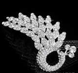 Rhodium Plated Clear Swarovski Sculptured 'Peacock' Crystal Side Hair Comb