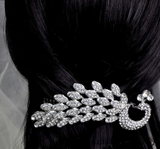 Rhodium Plated Clear Swarovski Sculptured 'Peacock' Crystal Side Hair Comb